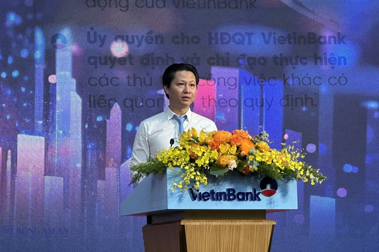 Ông Đỗ Thanh Sơn - Phó Tổng giám đốc phụ trách điều hành VietinBank phát biểu tại đại hội. Ảnh: Minh Phong - Mekong ASEAN