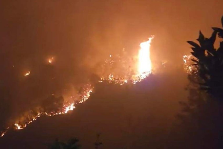 Đám cháy rừng bùng phát trong đêm ngày 26/4 trên đỉnh Tây Côn Lĩnh, Hà Giang. Nguồn: VGP.