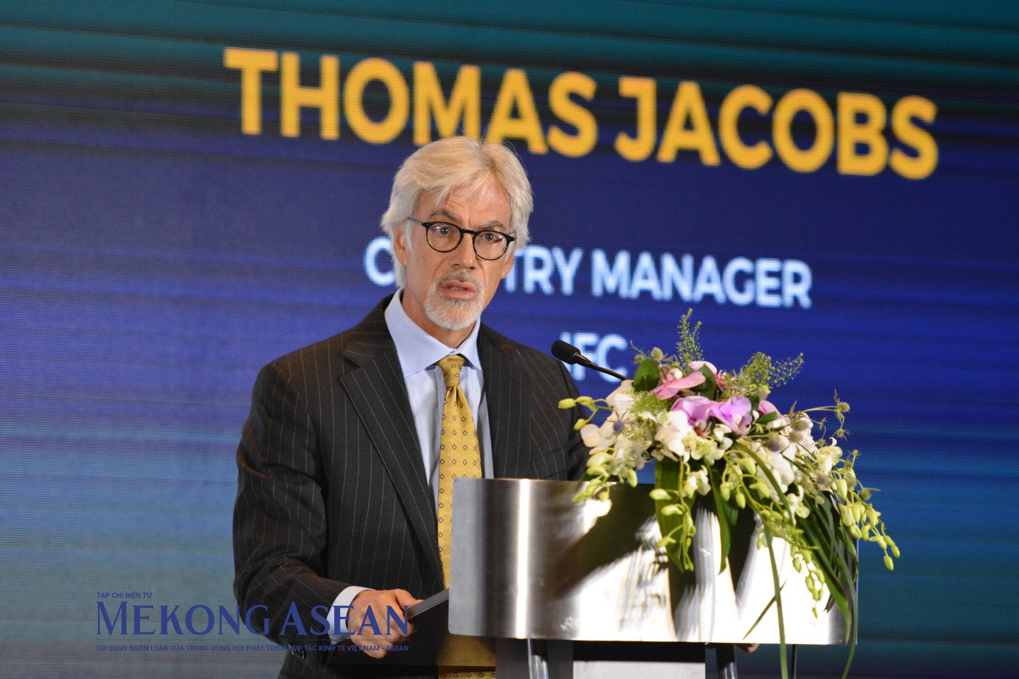 Giám đốc Quốc gia, Tổ chức Tài chính Quốc tế tại Việt Nam, Campuchia và Lào Thomas Jacobs phát biểu tại sự kiện. Ảnh: Lê Hồng Nhung