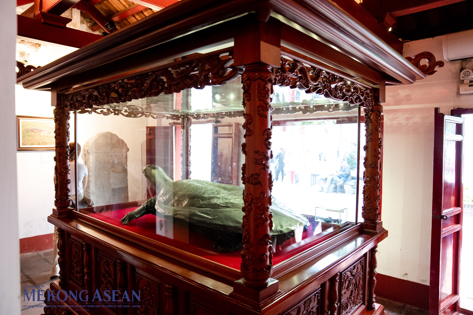 Tiêu bản thứ nhất được đặt bên gian phải của đền Ngọc Sơn vốn là tiêu bản có từ lâu, có chiều dài 1,2 m, nặng 52 kg.