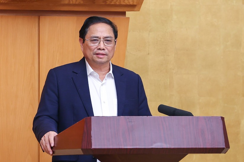 Thủ tướng Phạm Minh Chính Phát biểu kết luận hội nghị trực tuyến toàn quốc về truyền thông chính sách. Ảnh: VGP