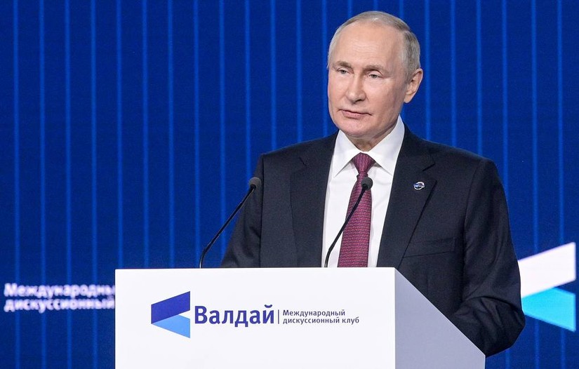 Tổng thống Nga Vladimir Putin phát biểu tại Câu lạc bộ Thảo luận Valdai ở Moscow, ngày 27/10. Ảnh: TASS