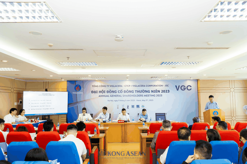 Tổng giám đốc Viglacera Nguyễn Anh Tuấn thay mặt đoàn chủ tịch đọc tờ trình tại Đại hội
