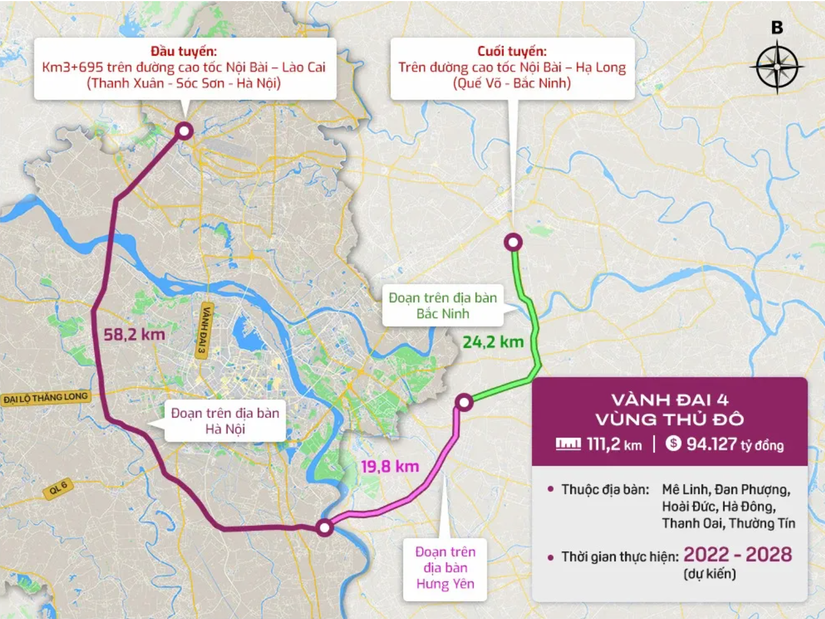 Dự kiến khởi công dự án đường Vành đai 4 vùng Thủ đô vào tháng 6/2023. Nguồn: Nhà đất Bắc Ninh.