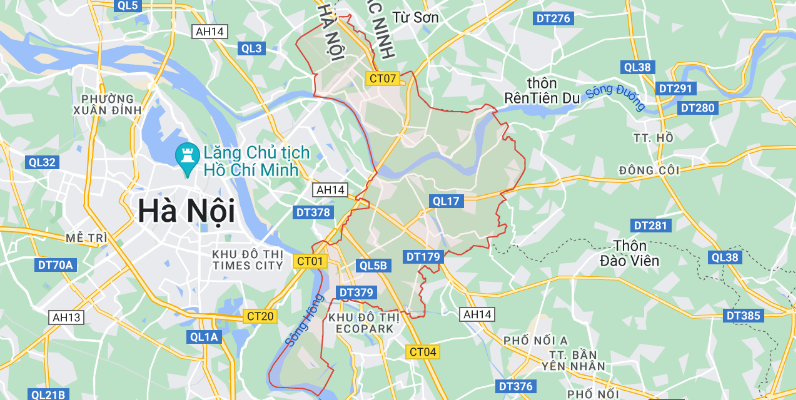 Bản đồ địa giới huyện Gia Lâm. Ảnh: Google Map.