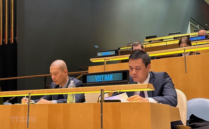 Đại sứ Đặng Hoàng Giang, Trưởng Phái đoàn Đại diện Việt Nam tại Liên hợp quốc phát biểu tại phiên họp ngày 6/2. Ảnh: TTXVN