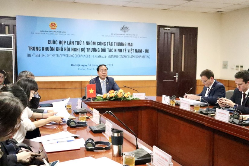 Cuộc họp lần thứ 4 Nhóm công tác về Thương mại thuộc khuôn khổ Hội nghị Bộ trưởng Đối tác kinh tế Việt Nam - Australia tổ chức theo hình thức trực tuyến. Ảnh: Bộ Công Thương