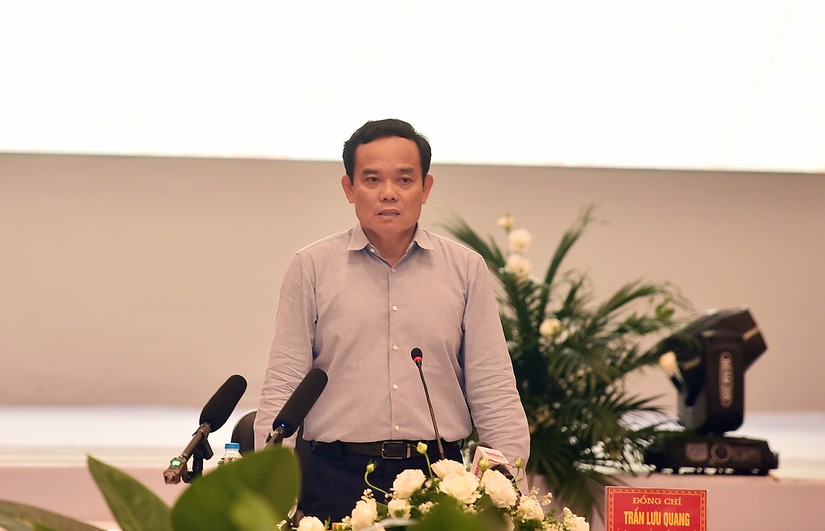 Phó Thủ tướng Trần Lưu Quang phát biểu tại cuộc làm việc với tỉnh Hải Dương, Quảng Ninh và TP Hải Phòng. Ảnh: VGP
