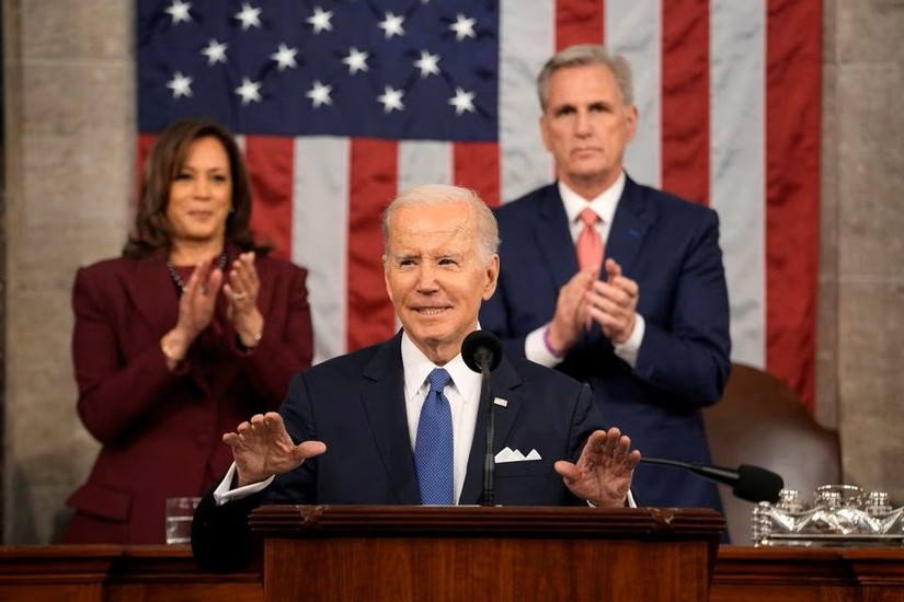 Tổng thống Mỹ Joe Biden có bài diễn văn Thông điệp Liên bang dài gần 1 tiếng 13 phút trước Quốc hội. Ảnh: Reuters