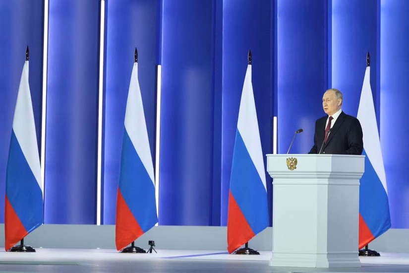 Tổng thống Vladimir Putin đọc Thông điệp Liên bang. Ảnh: Sputnik