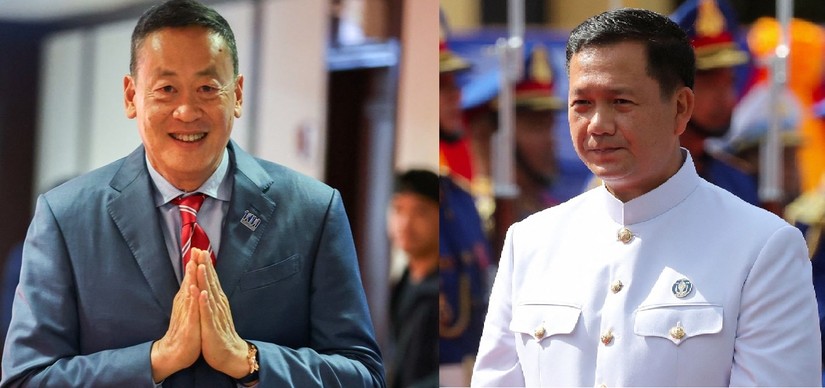  Tân Thủ tướng Thái Lan Srettha Thavisin (trái) và tân Thủ tướng Campuchia Hun Manet. Ảnh: Thai PBS World
