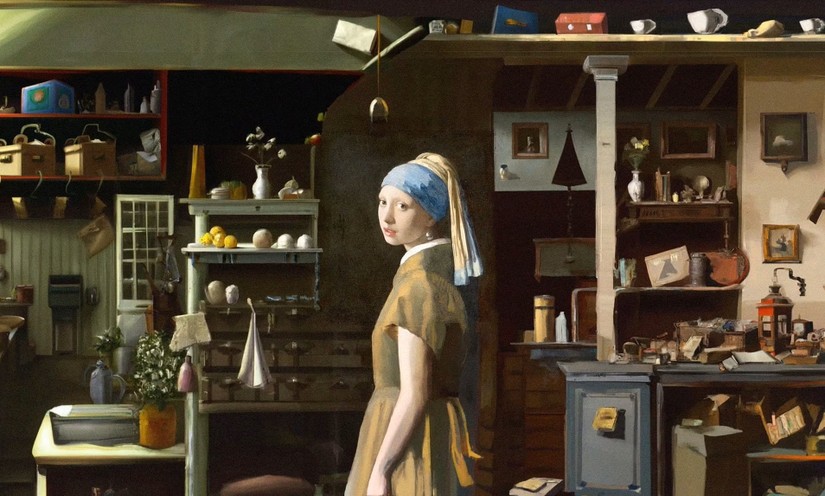 AI mô phỏng khung cảnh phía sau của bức "Girl with a pearl earring" nổi tiếng của họa sĩ Hà Lan Johannes Vermeer năm 1665. 