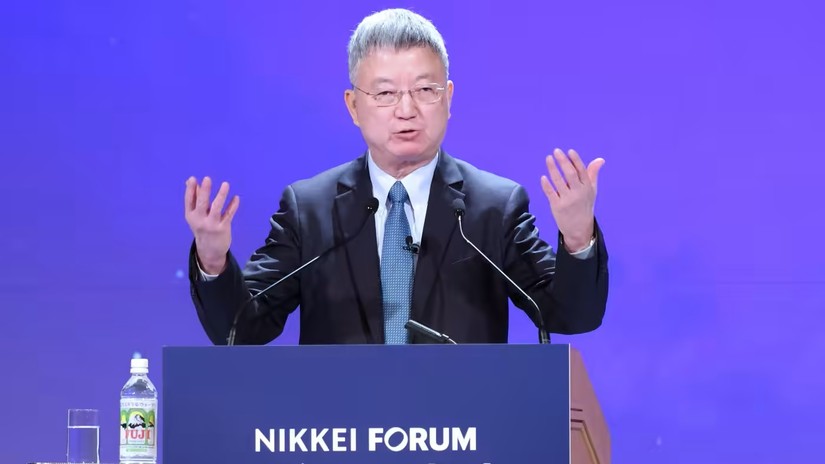 Cựu Phó giám đốc IMF Zhu Min phát biểu tại hội nghị Tương lai châu Á ở Tokyo ngày 25/5. Ảnh: Nikkei/Yuki Nakao