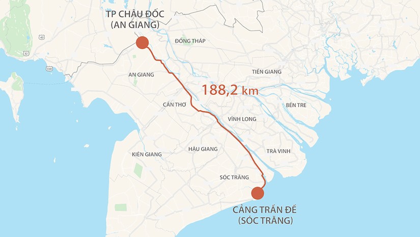 Dự án cao tốc Châu Đốc - Cần Thơ - Sóc Trăng dài hơn 188km, là tuyến cao tốc dài nhất miền Tây. 