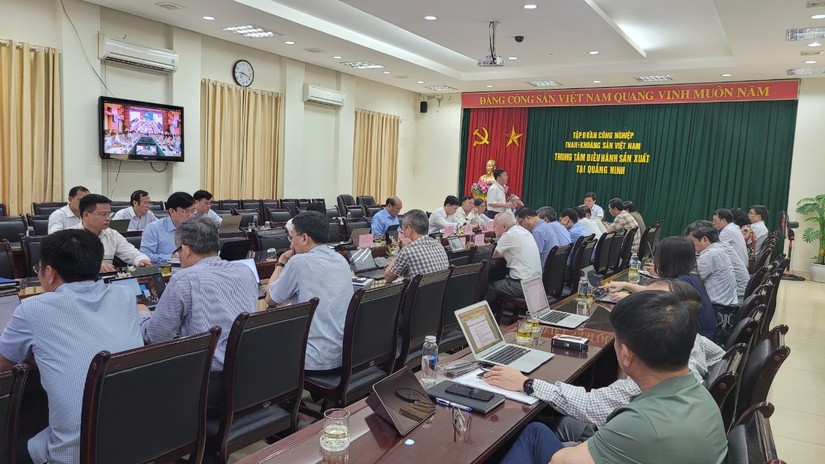 Hội nghị Giao ban điều hành sản xuất tháng 4/2023 tại điểm cầu Quảng Ninh. Nguồn: TKV.