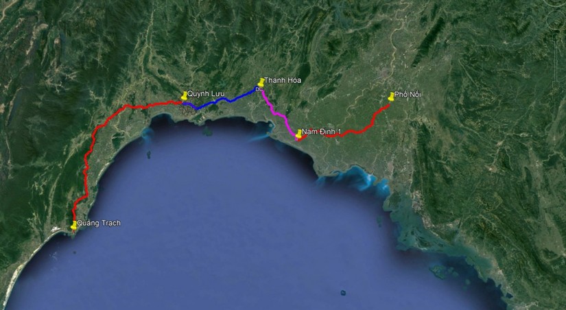 Dự kiến hướng tuyến đường dây 500kV Quảng Trạch – Quỳnh Lưu. Nguồn: EVNNPT.