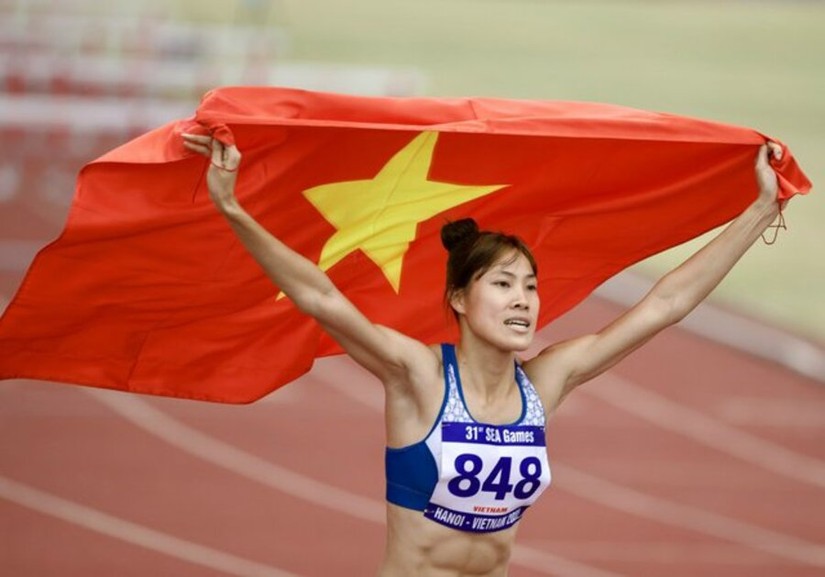 Bùi Thị Nguyên xuất sắc về nhất nội dung chạy 100 m rào nữ với thành tích 13 giây 51. Ảnh VGP