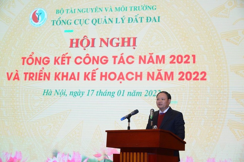 Hội nghị tổng kết công tác năm 2021 và kế hoạch công tác năm 2022 tổng cục quản lý đất đai. Ảnh: TN&MT