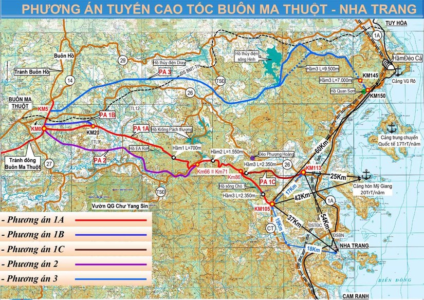Hướng tuyến cao tốc Khánh Hòa - Buôn Ma Thuột.