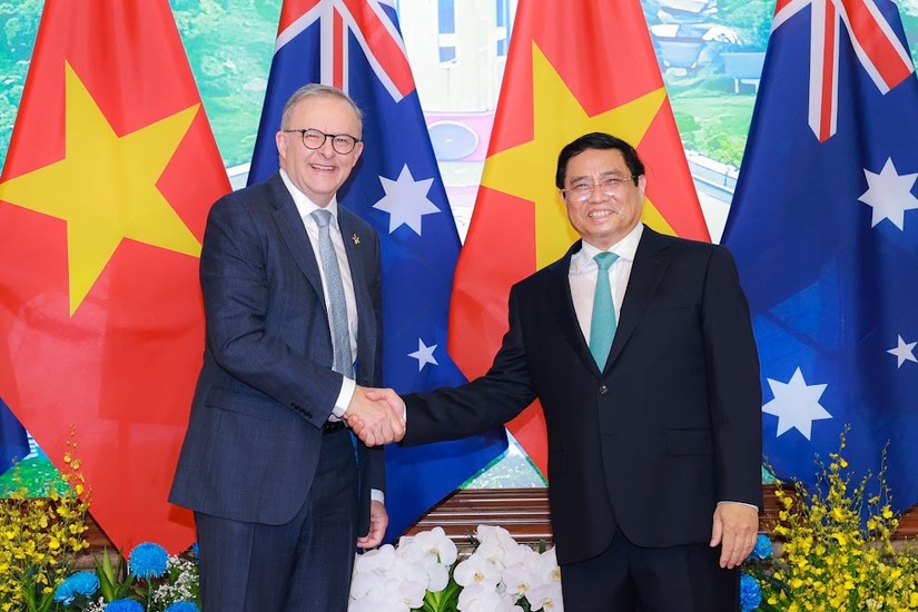 Thủ tướng Phạm Minh Chính chủ trì lễ đón tiếp Thủ tướng Australia. Ảnh: VGP