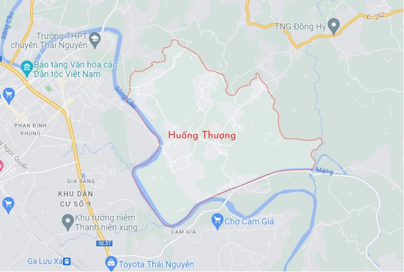 Vị trí xã Huống Thượng. Ảnh: Google Maps