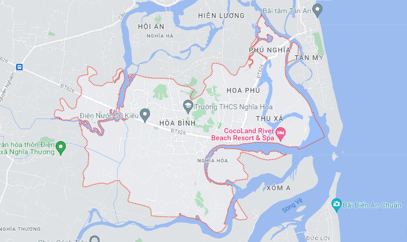 Vị trí xã Nghĩa Hòa - nơi thực hiện dự án. Ảnh: Google Map