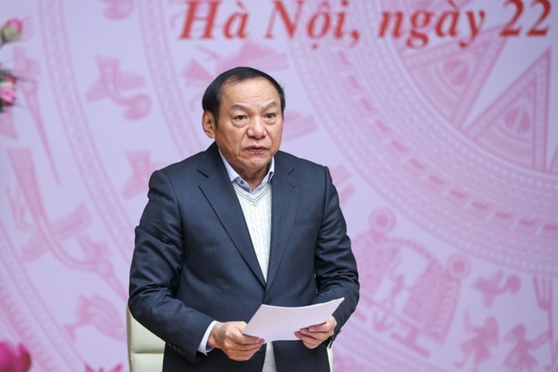 Bộ trưởng Bộ Văn hóa, Thể thao và Du lịch (VHTT&DL) Nguyễn Văn Hùng phát biểu tại hội nghị. Ảnh: VGP