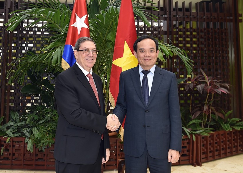 Phó Thủ tướng Chính phủ Trần Lưu Quang cùng Bộ trưởng Bộ Ngoại giao Cuba Bruno Rodriguez. Ảnh: VGP.