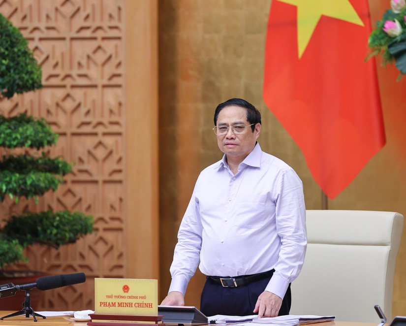 Thủ tướng Phạm Minh Chính phát biểu khai mạc Hội nghị trực tuyến Chính phủ với địa phương và Phiên họp Chính phủ thường kỳ tháng 9 năm 2022. Ảnh: VGP