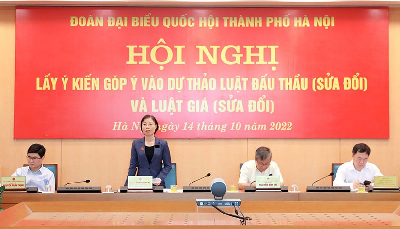 Phó Trưởng đoàn chuyên trách Đoàn đại biểu Quốc hội thành phố Hà Nội Phạm Thị Thanh Mai chủ trì hội nghị.
