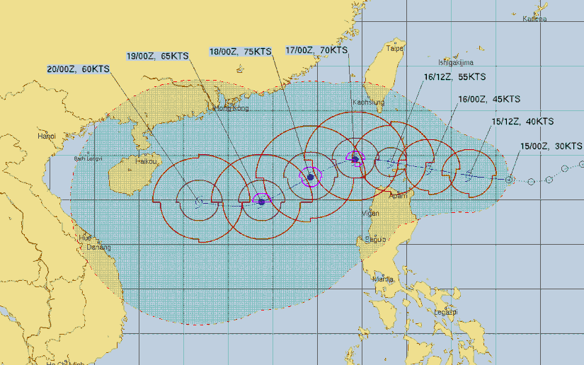 Dự báo quỹ tích của áp thấp nhiệt đới mới. Ảnh: VGP