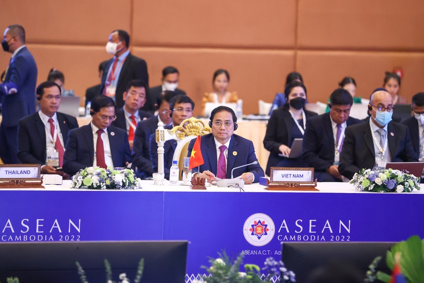 Thủ tướng Chính phủ Phạm Minh Chính tại Hội nghị Cấp cao ASEAN với các đối tác. Ảnh: VGP