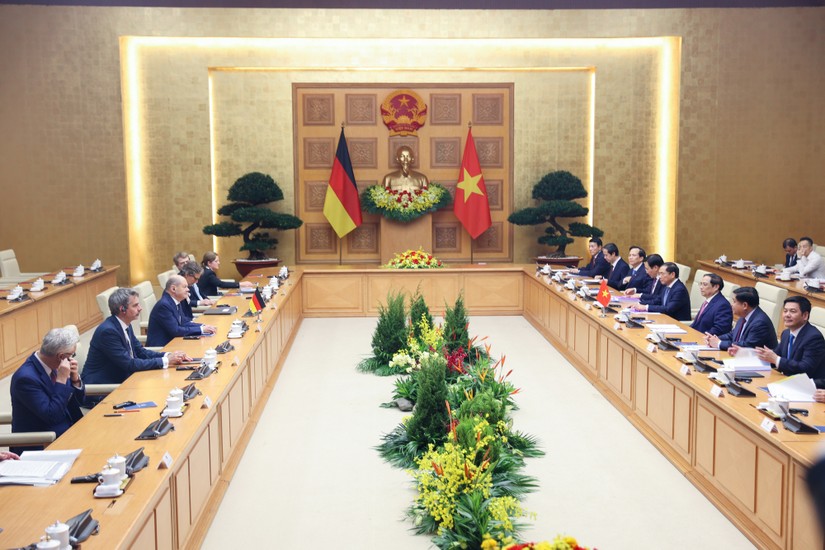 Toàn cảnh cuộc Hội đàm giữa hai Thủ tướng Việt Nam và Đức. Ảnh: VGP