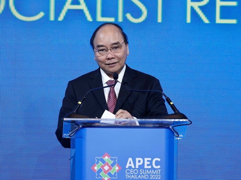 Chủ tịch nước Nguyễn Xuân Phúc phát biểu tại Hội nghị thượng đỉnh doanh nghiệp APEC (CEO Summit) 2022, ngày 17/11. Ảnh: TTXVN