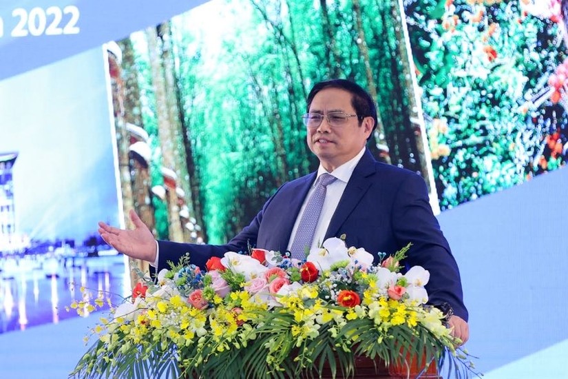 Thủ tướng Phạm Minh Chính phát biểu tại Hội nghị triển khai Chương trình hành động của Chính phủ thực hiện Nghị quyết 24-NQ/TW của Bộ Chính trị. Ảnh: VGP