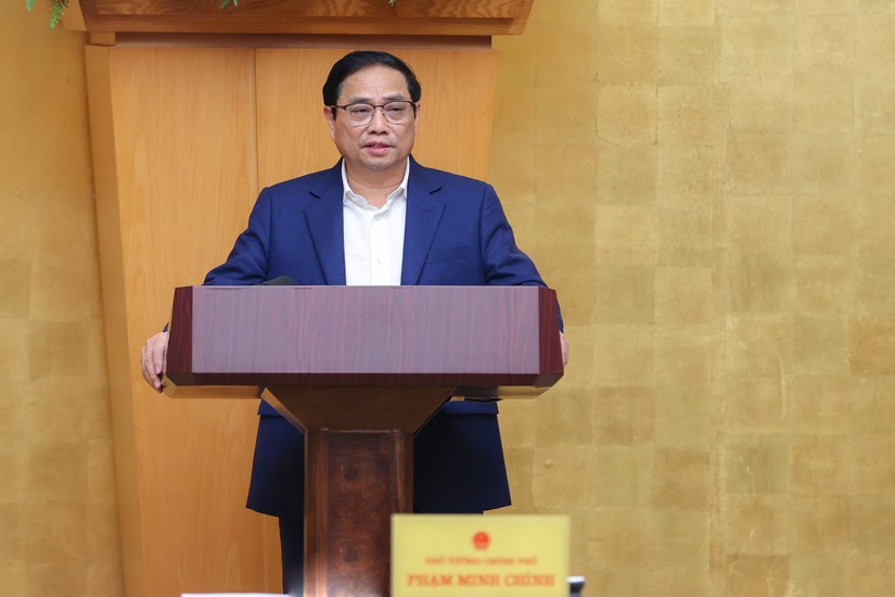Thủ tướng Phạm Minh Chính phát biểu kết luận phiên họp. Ảnh: VGPdư