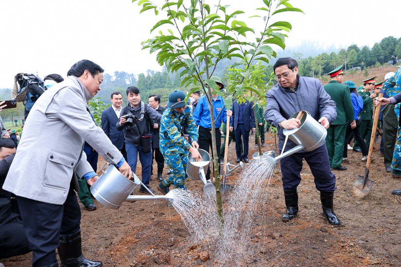 Thủ tướng dự lễ phát động Tết trồng cây "Đời đời nhớ ơn Bác Hồ" tại Khu di tích K9-Đá Chông, Ba Vì, Hà Nội. Ảnh: VGP
