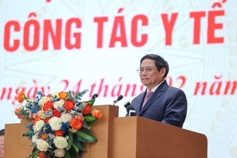 Thủ tướng Phạm Minh Chính phát biểu chỉ đạo Hội nghị triển khai công tác y tế năm 2023, ngày 24/2. Ảnh: VGP