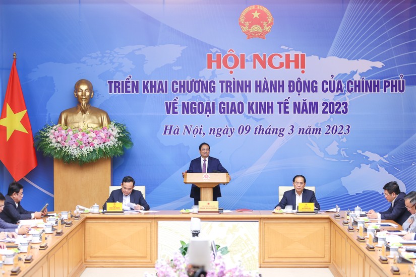Thủ tướng Phạm Minh Chính đã chủ trì Hội nghị triển khai Chương trình hành động của Chính phủ thực hiện Chỉ thị số 15 của Ban Bí thư về công tác ngoại giao kinh tế và những trọng tâm ngoại giao kinh tế năm 2023. Ảnh: VGP