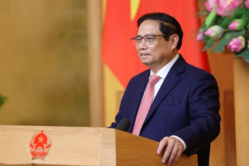 Thủ tướng Phạm Minh Chính phát biểu tại cuộc gặp mặt các trưởng cơ quan đại diện ngoại giao của Việt Nam ở nước ngoài nhiệm kỳ 2023 - 2026. Ảnh: VGP