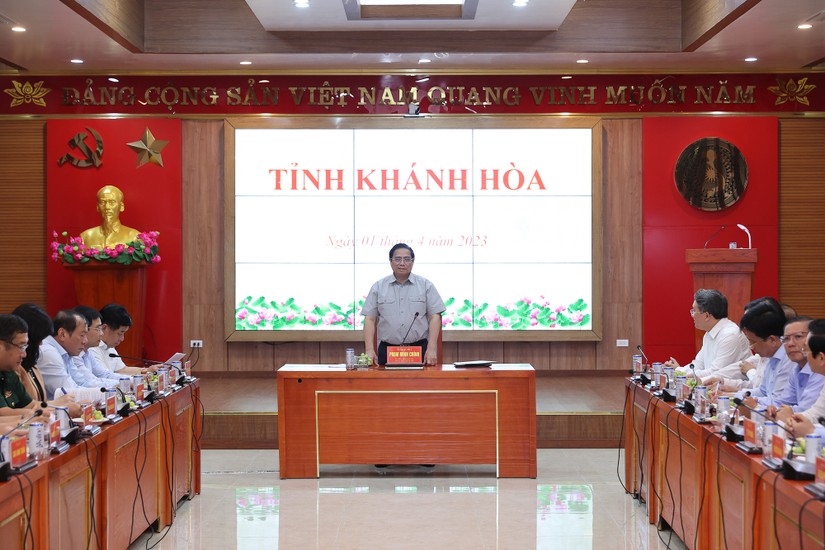 Thủ tướng Phạm Minh Chính làm việc với Ban Thường vụ Tỉnh ủy Khánh Hòa. Ảnh: VGP