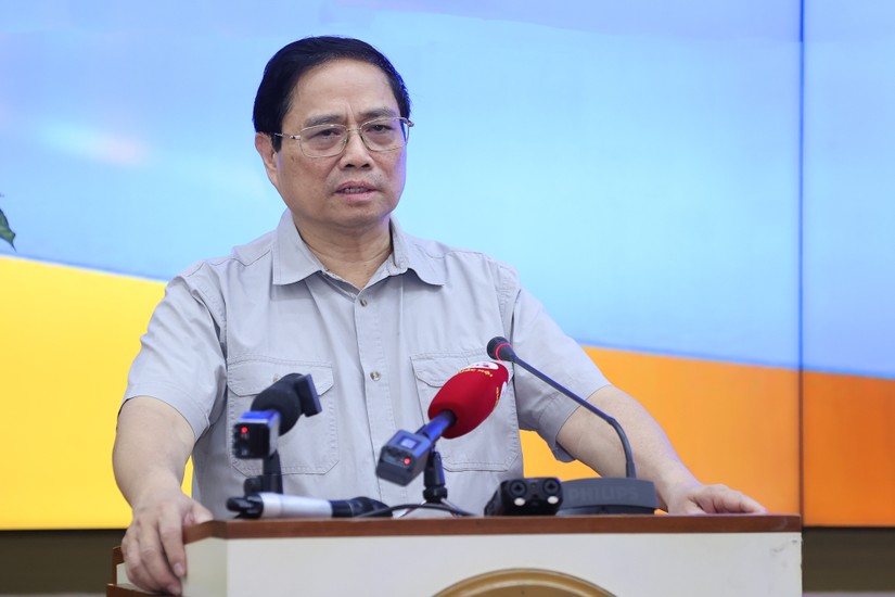 Thủ tướng Phạm Minh Chính phát biểu kết luận cuộc làm việc với Ban Thường vụ Thành ủy TP HCM. Ảnh: VGP