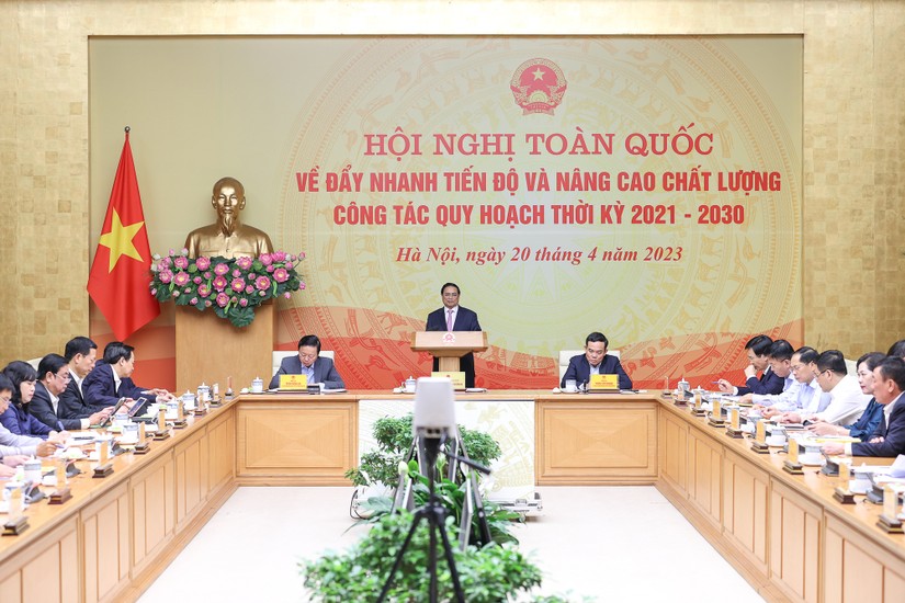 Thủ tướng Phạm Minh Chính chủ trì Hội nghị toàn quốc về đẩy nhanh tiến độ và nâng cao chất lượng công tác quy hoạch thời kỳ 2021 - 2030. Ảnh: VGP