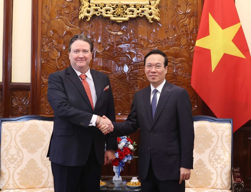 Chủ tịch nước Võ Văn Thưởng tiếp Đại sứ đặc mệnh toàn quyền Hoa Kỳ tại Việt Nam Marc E. Knapper. Ảnh: TTXVN