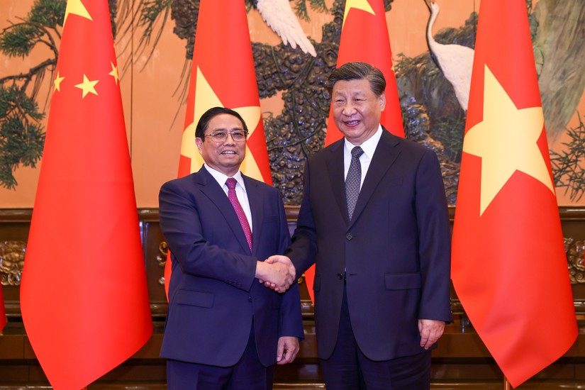 Thủ tướng Chính phủ Phạm Minh Chính và Tổng Bí thư Đảng Cộng sản Trung Quốc, Chủ tịch nước Cộng hòa nhân dân Trung Hoa Tập Cận Bình. Ảnh: VGP