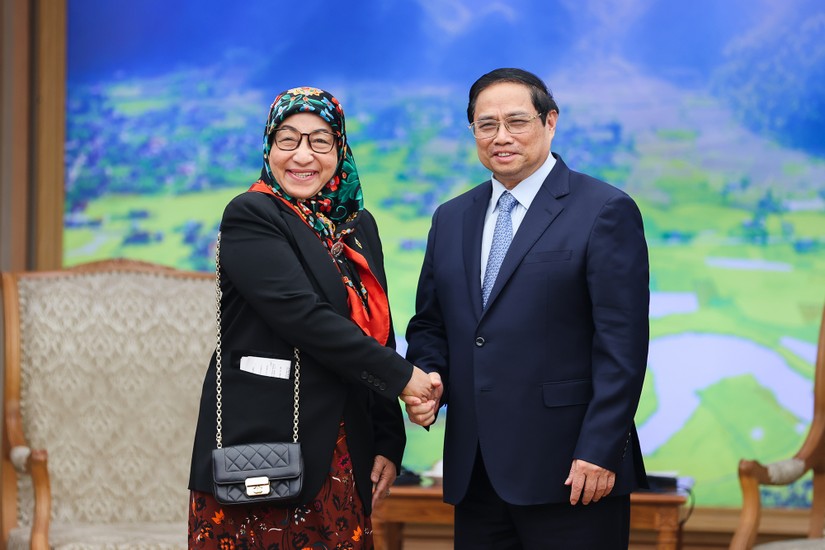 Thủ tướng Phạm Minh Chính tiếp bà Datin Paduka Malai Hajah Halimah Malai Haji Yussof, tân Đại sứ Brunei tại Việt Nam. Ảnh: VGP