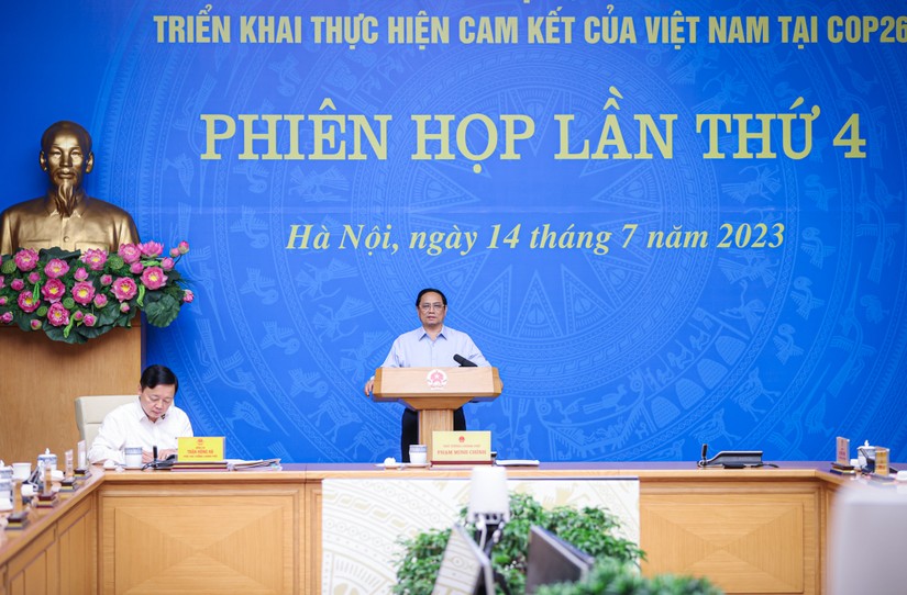 Thủ tướng Phạm Minh Chính đã chủ trì phiên họp lần thứ 4 của Ban Chỉ đạo quốc gia triển khai thực hiện cam kết của Việt Nam tại COP26. Ảnh: VGP