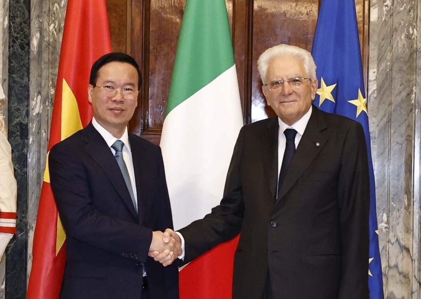 Chủ tịch nước Võ Văn Thưởng hội đàm với Tổng thống Italy Sergio Mattarella. Ảnh: TTXVN