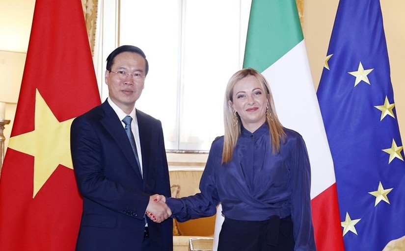 Chủ tịch nước Võ Văn Thưởng hội kiến với Thủ tướng Giorgia Meloni. Ảnh: TTXVN