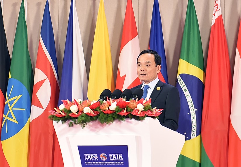Phó Thủ tướng Trần Lưu Quang phát biểu tại Lễ Khai mạc Hội chợ Trung Quốc - Nam Á lần thứ 7 và Hội chợ xuất nhập khẩu Côn Minh lần thứ 27. Ảnh: VGP